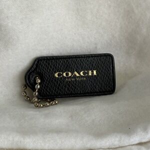 COACH 2.25" Hang Tag Fob Bag Charm Black Leather, Silver Ball Chain